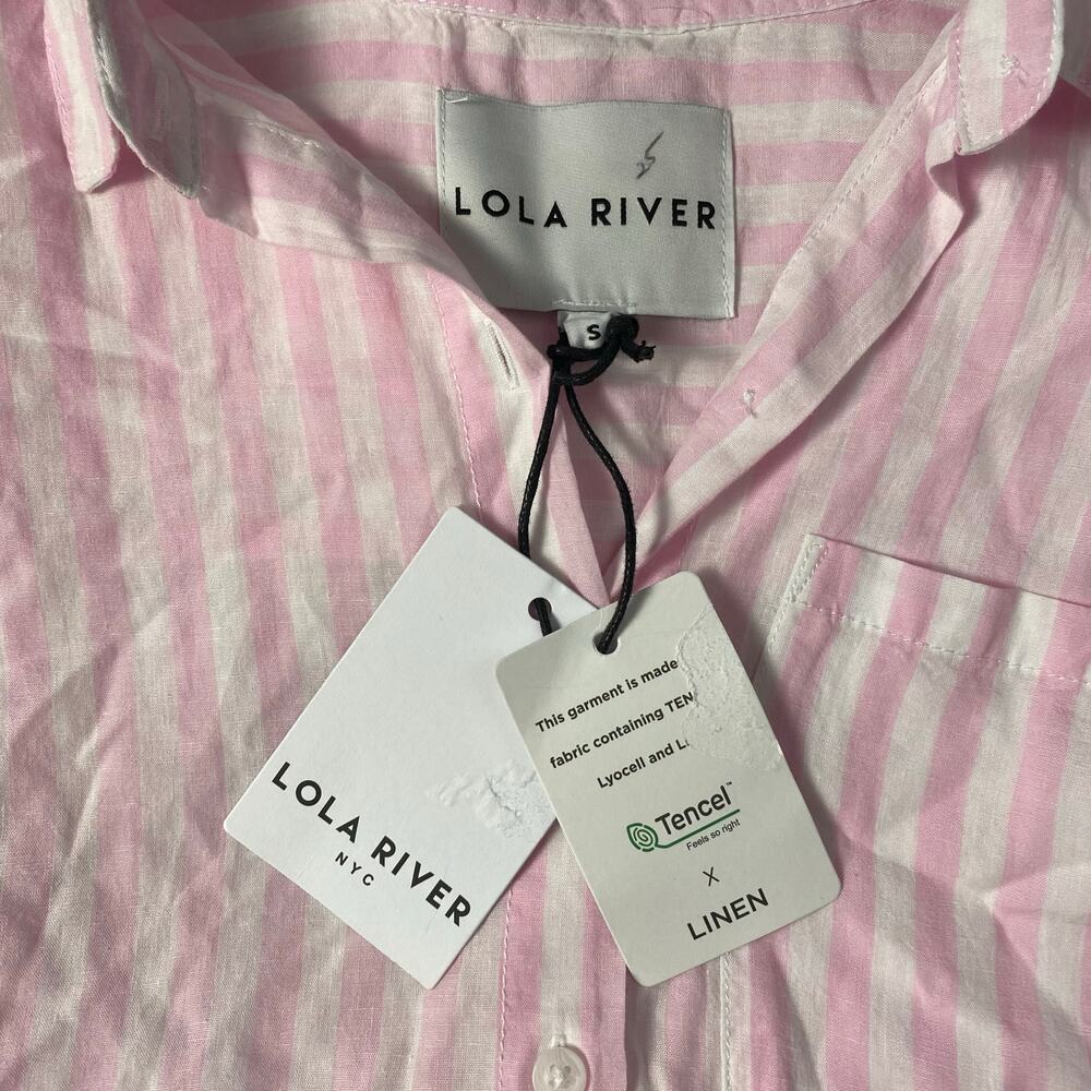 Lola River NWT Striped Linen x Tencel Chloe Top Womens Size S in Rose Quartz - Picture 2 of 7